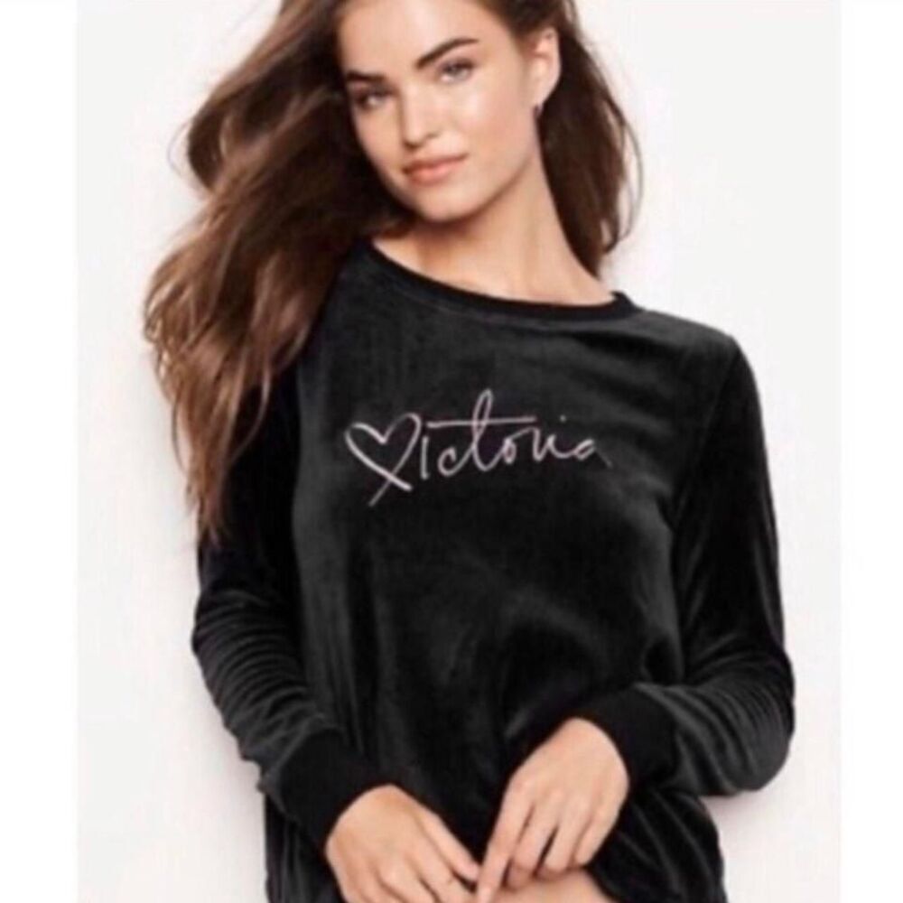Victoria Secret Black Velvet Feel Open Back Sweatshirt. Y2K Size Large. (1o1)